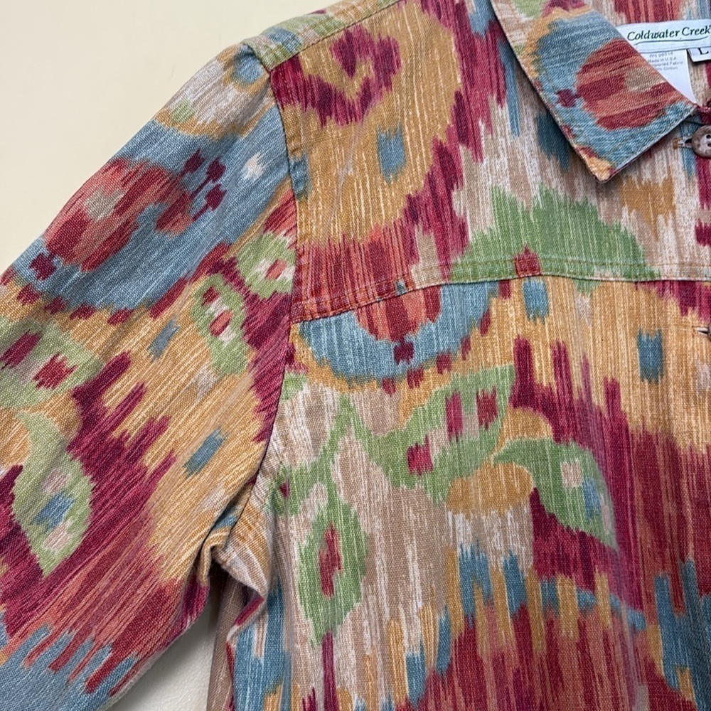 Coldwater Creek | Southwest Multicolor Abstract 100% Cotton Button Up Jacket L - Picture 9 of 17
